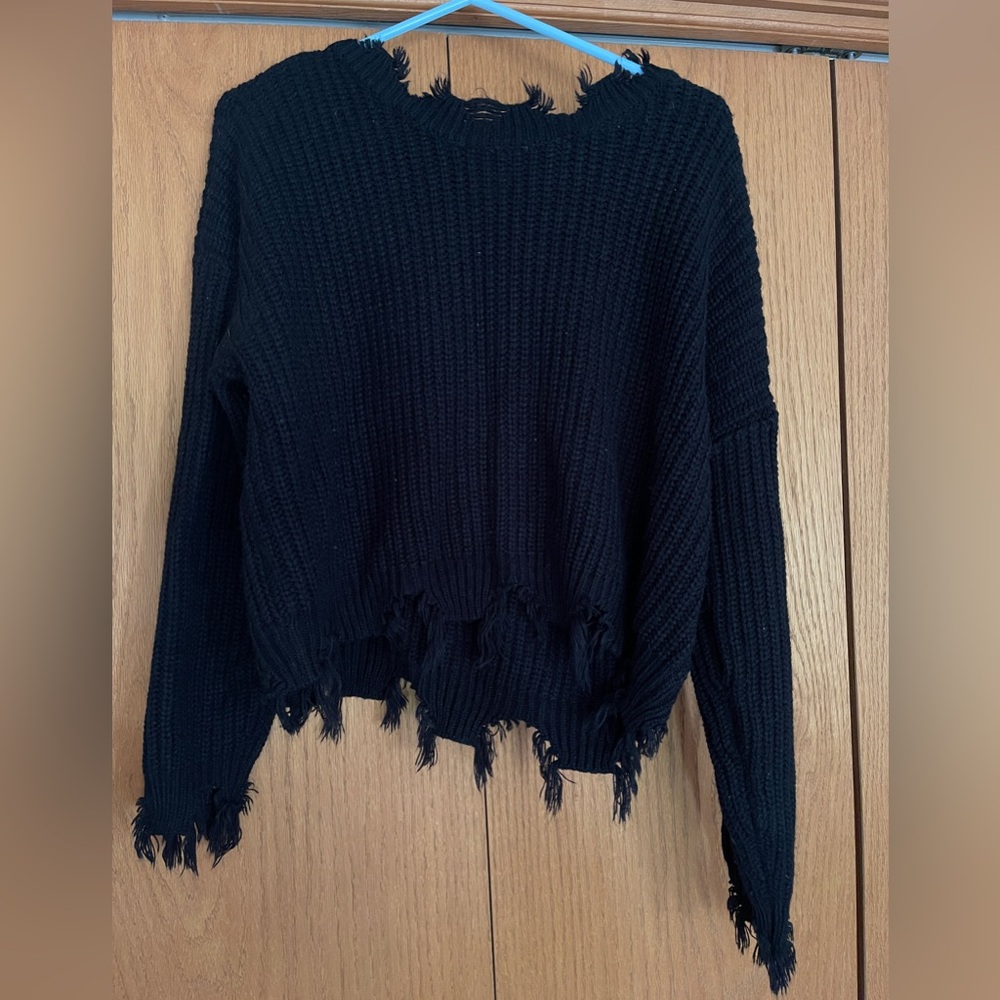 Black Distressed Women's Sweater